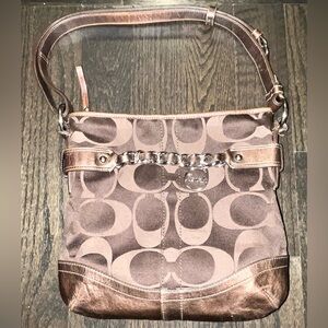 💯 Authentic Coach Y2K Signature Jacquard Brown Shoulder Bag chain charm